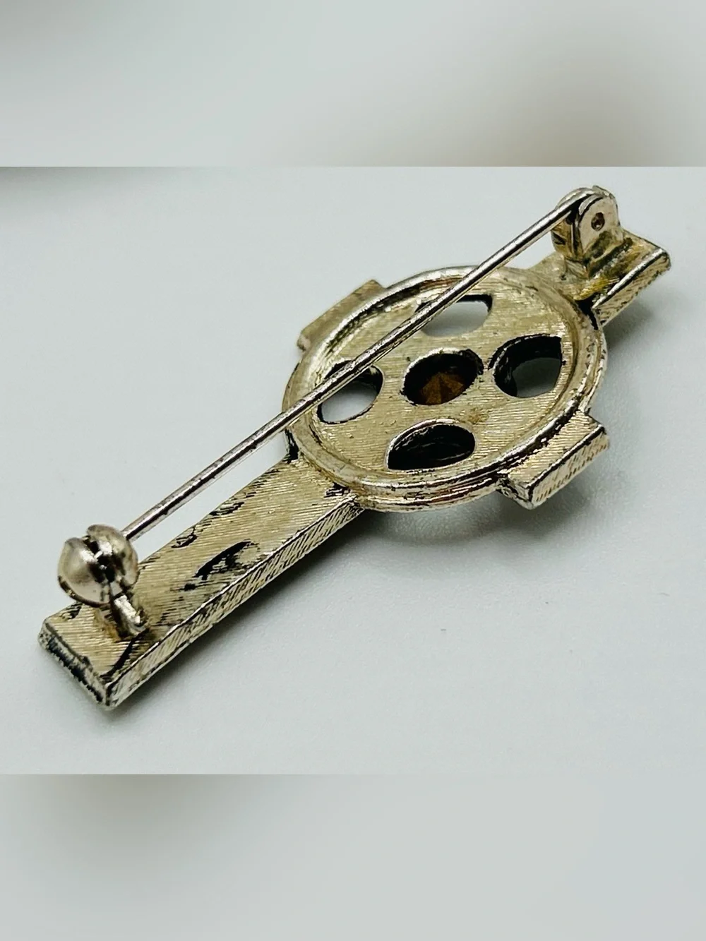 Vintage Celtic Gothic Cross Irish Knotwork Purple Crystal Rhinestone Pin Brooch